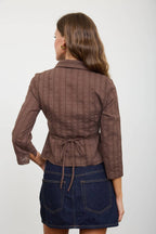 Stripe Collared Long Sleeve Empire Waist Top