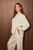 Waffle Knit Henley Oversized Sweatshirt Pullover
