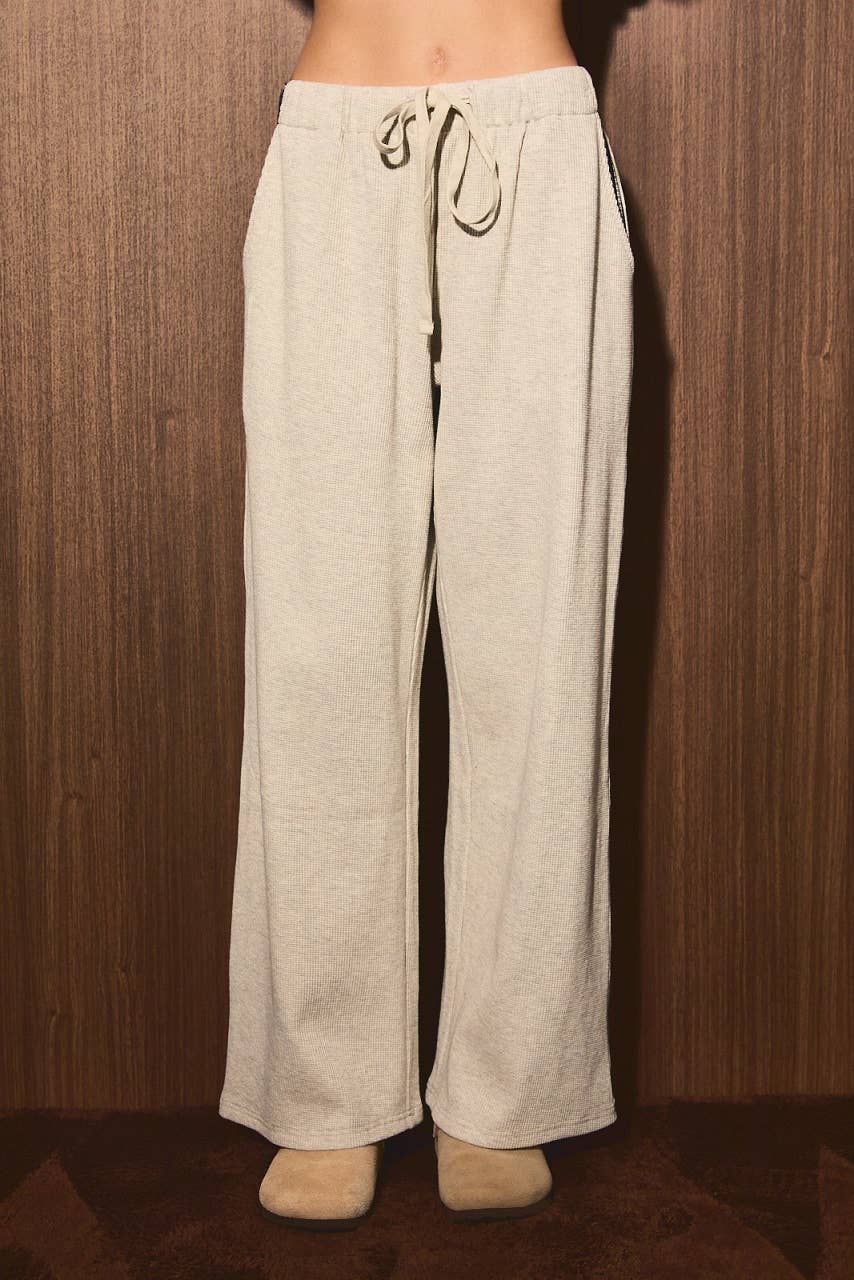 Plaid Trim Drawstring Wide Leg Lounge Pants