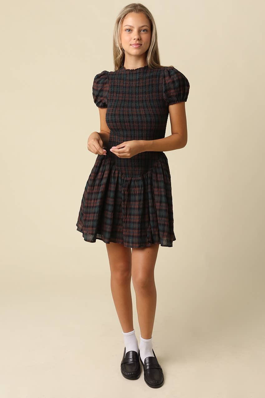 Rowan Plaid Smocked Mini Dress