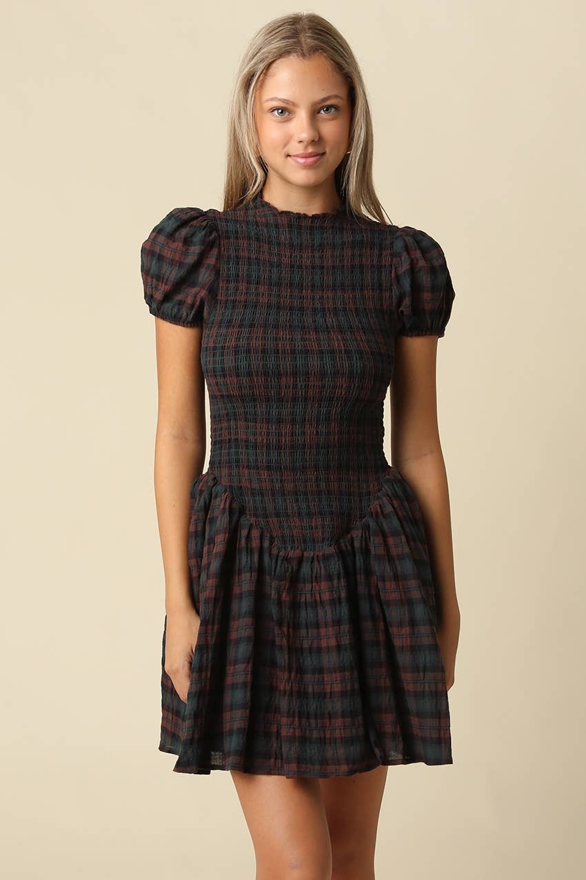 Rowan Plaid Smocked Mini Dress