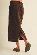 Wale Corduroy Patch Pocket Midi Skirt