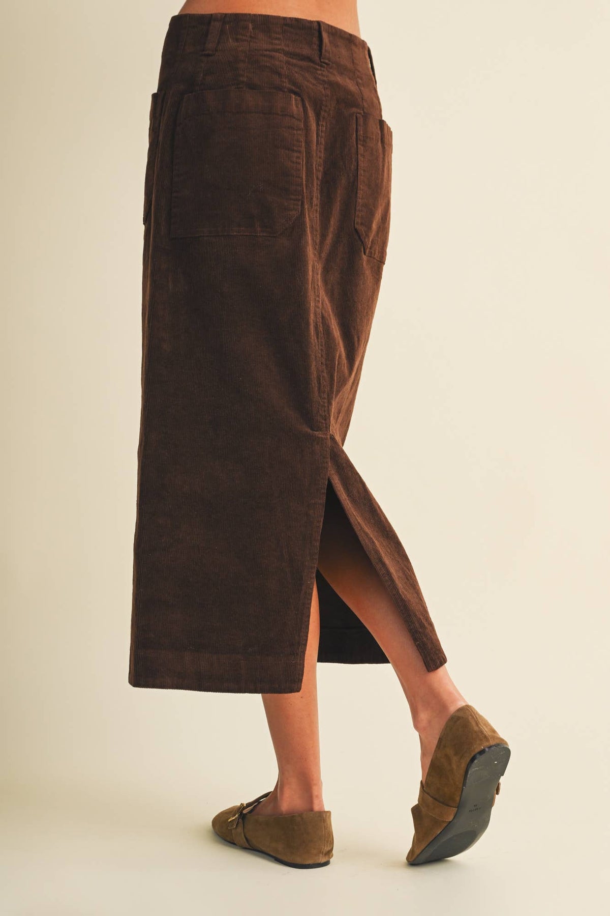Wale Corduroy Patch Pocket Midi Skirt