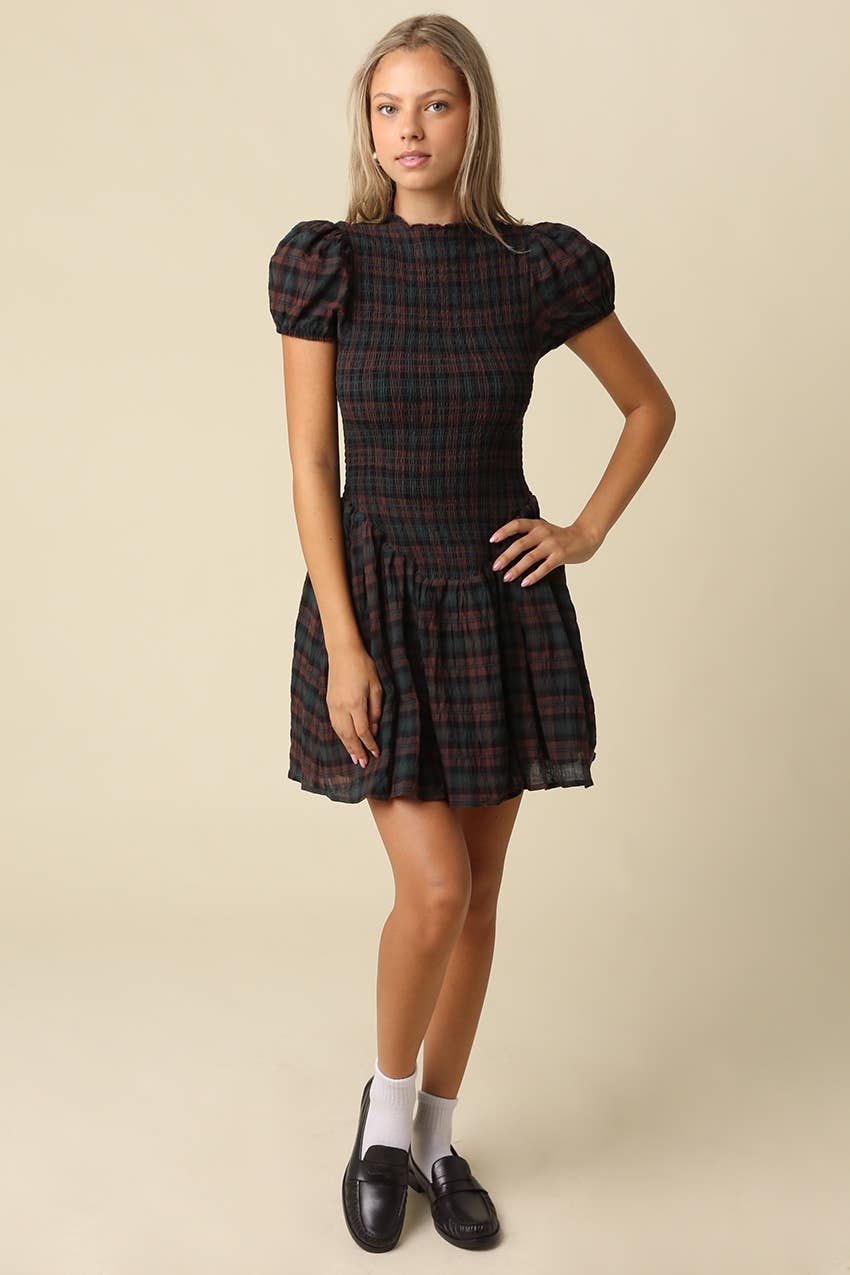Rowan Plaid Smocked Mini Dress