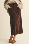 Wale Corduroy Patch Pocket Midi Skirt