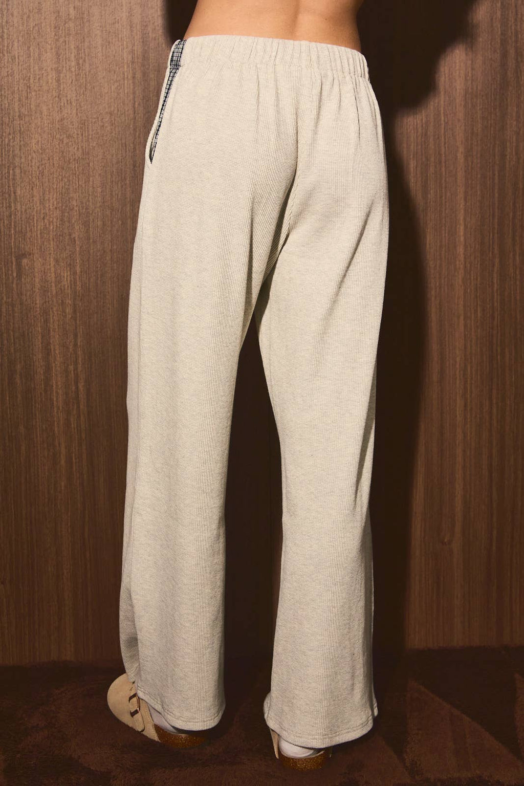 Plaid Trim Drawstring Wide Leg Lounge Pants