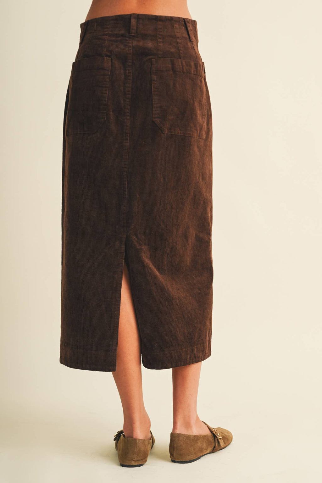 Wale Corduroy Patch Pocket Midi Skirt