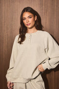 Waffle Knit Henley Oversized Sweatshirt Pullover