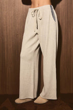 Plaid Trim Drawstring Wide Leg Lounge Pants