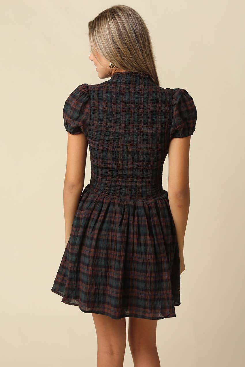 Rowan Plaid Smocked Mini Dress