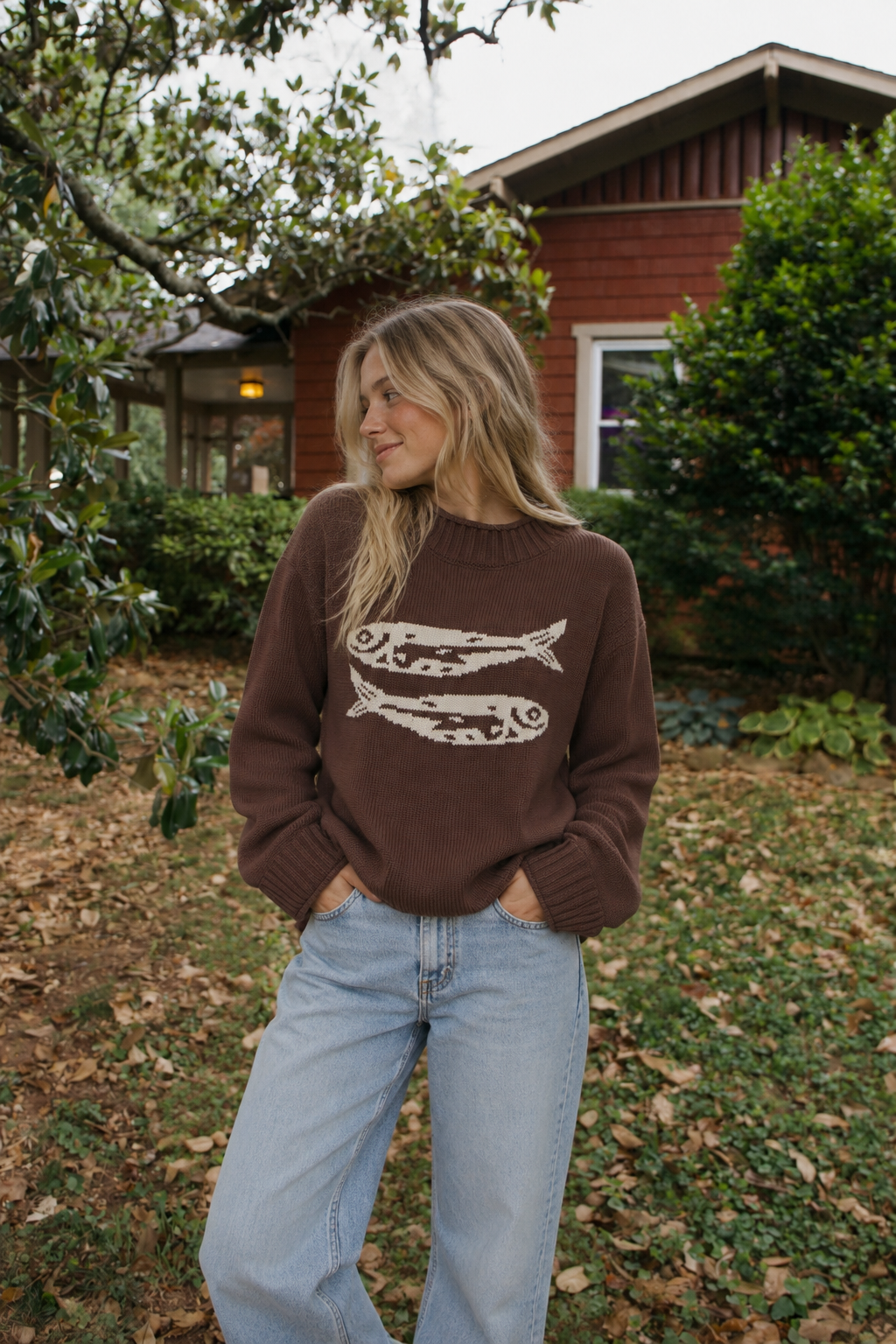 Brown Cotton Fish Sweater