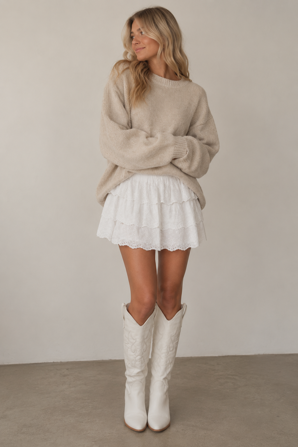 Woven Cotton Eyelet Tiered Mini Skirt