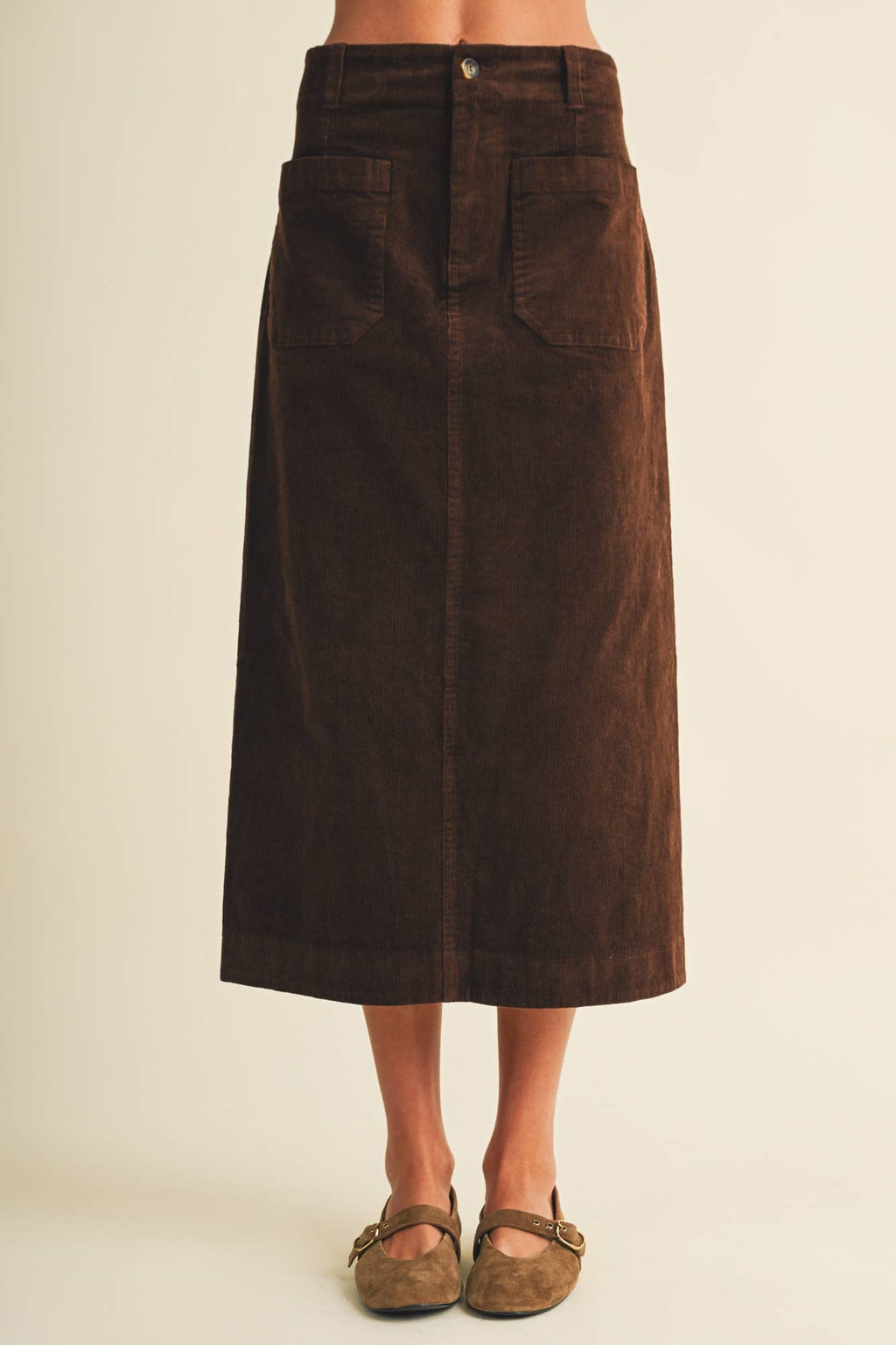 Wale Corduroy Patch Pocket Midi Skirt