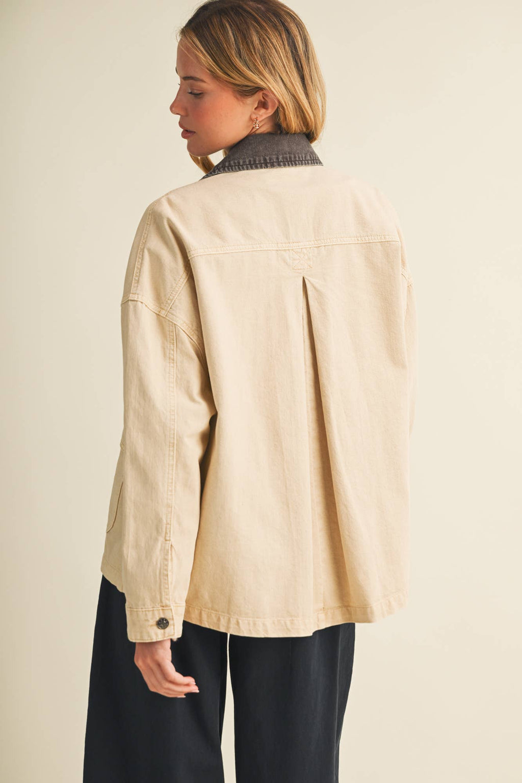 Washed Denim Contrast Collar Jacket