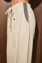 Plaid Trim Drawstring Wide Leg Lounge Pants