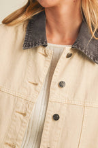Washed Denim Contrast Collar Jacket