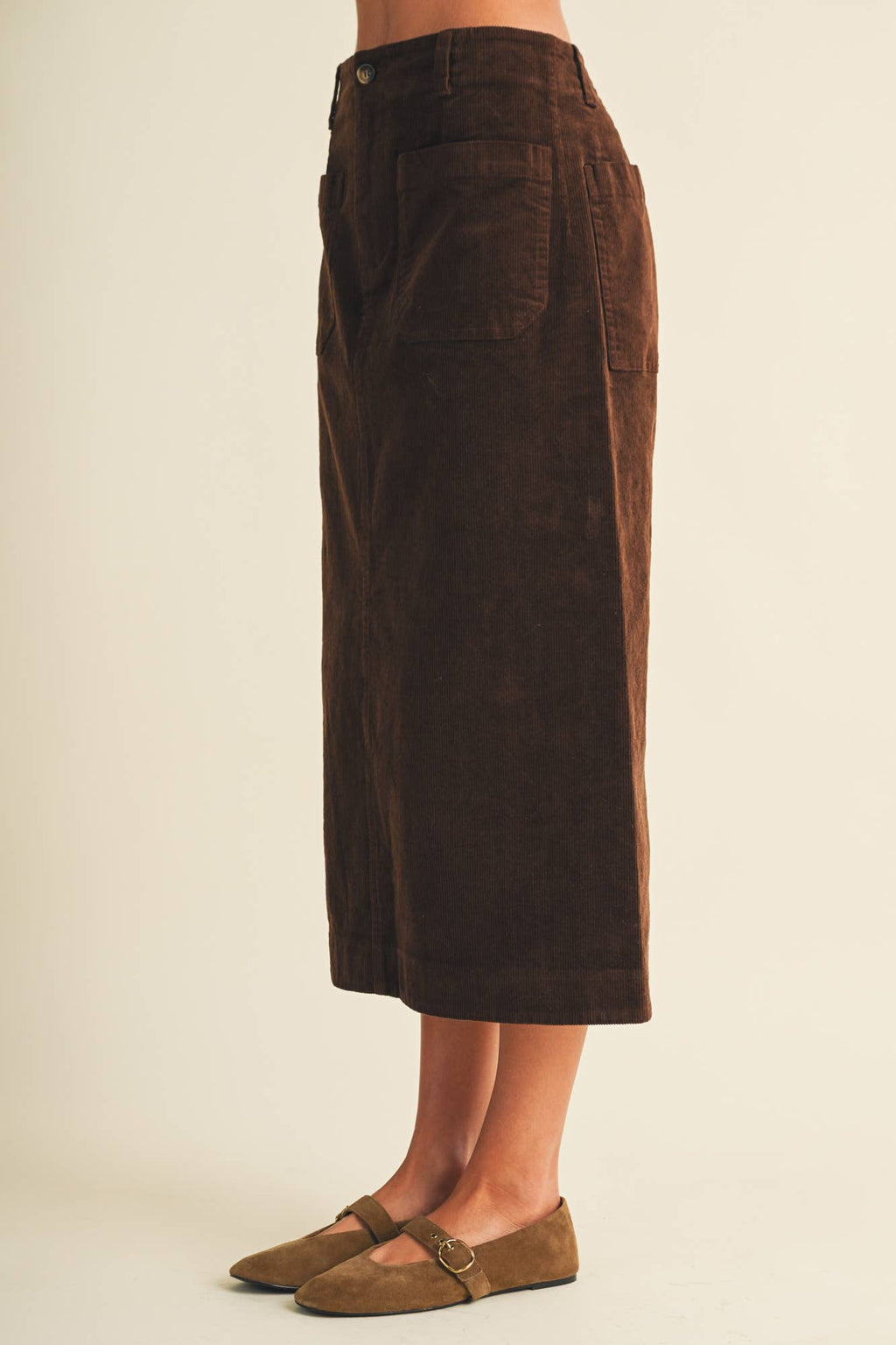 Wale Corduroy Patch Pocket Midi Skirt
