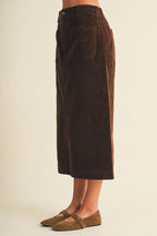 Wale Corduroy Patch Pocket Midi Skirt