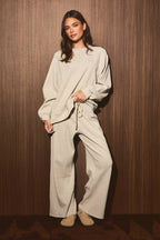 Plaid Trim Drawstring Wide Leg Lounge Pants
