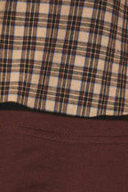 Contrast Plaid Layered Sleeve Mock Neck Top