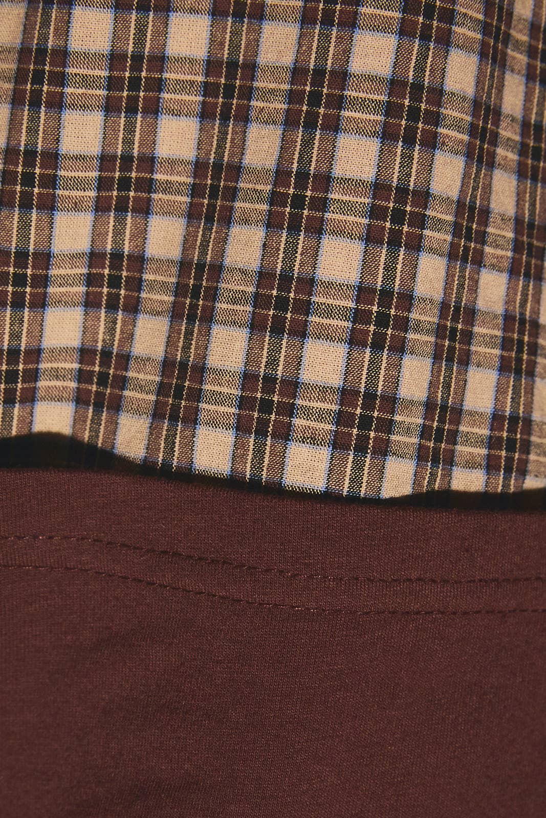 Contrast Plaid Layered Sleeve Mock Neck Top