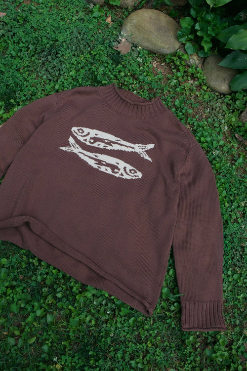Brown Cotton Fish Sweater