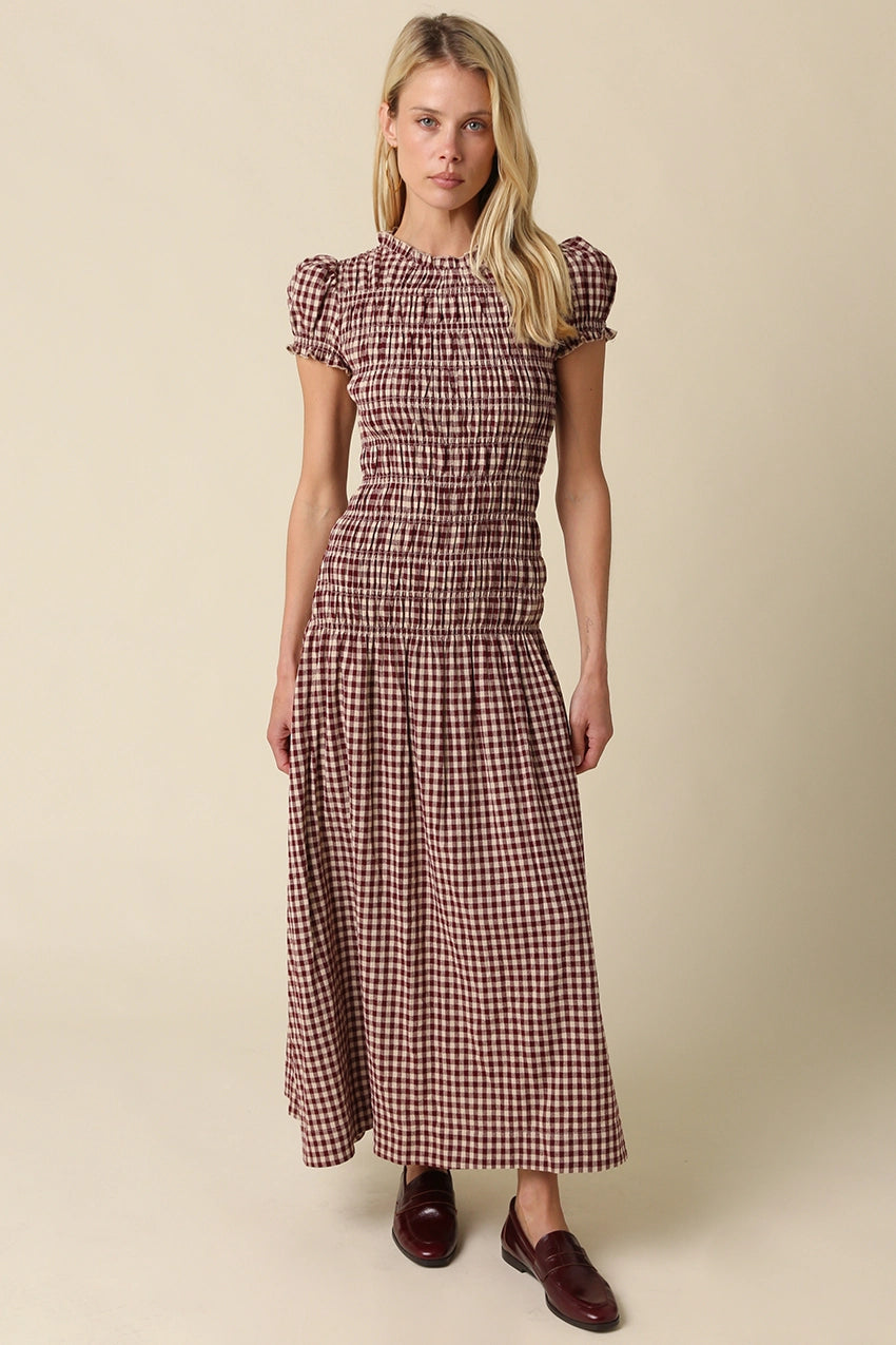 Sena Plaid Puff Sleeve Maxi Dress