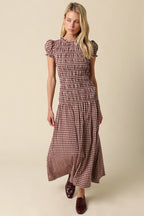 Sena Plaid Puff Sleeve Maxi Dress