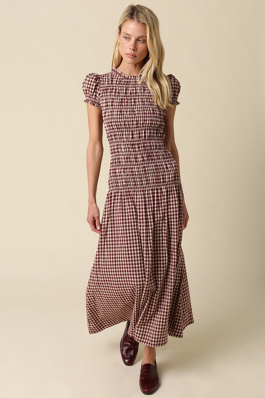 Sena Plaid Puff Sleeve Maxi Dress