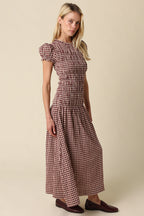 Sena Plaid Puff Sleeve Maxi Dress