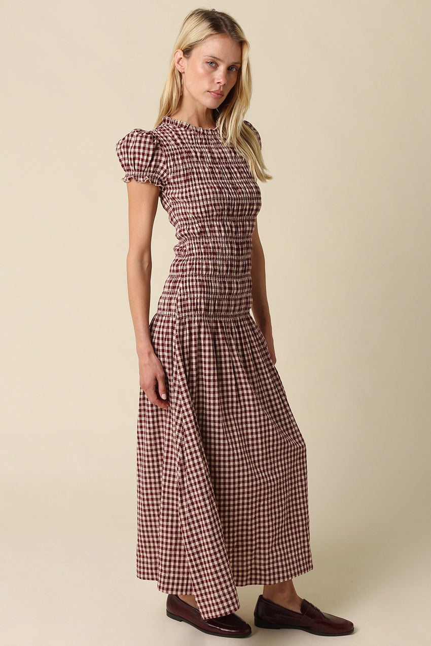 Sena Plaid Puff Sleeve Maxi Dress