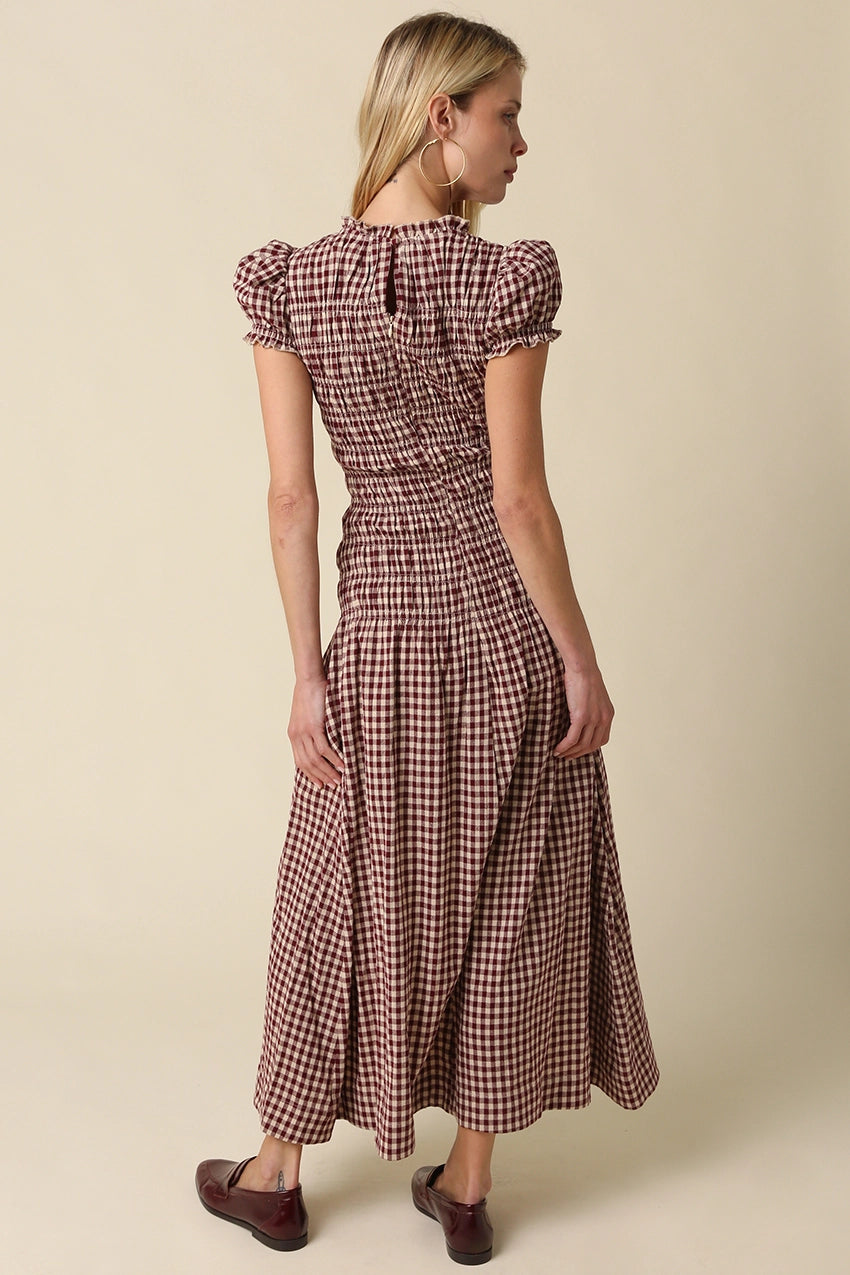 Sena Plaid Puff Sleeve Maxi Dress